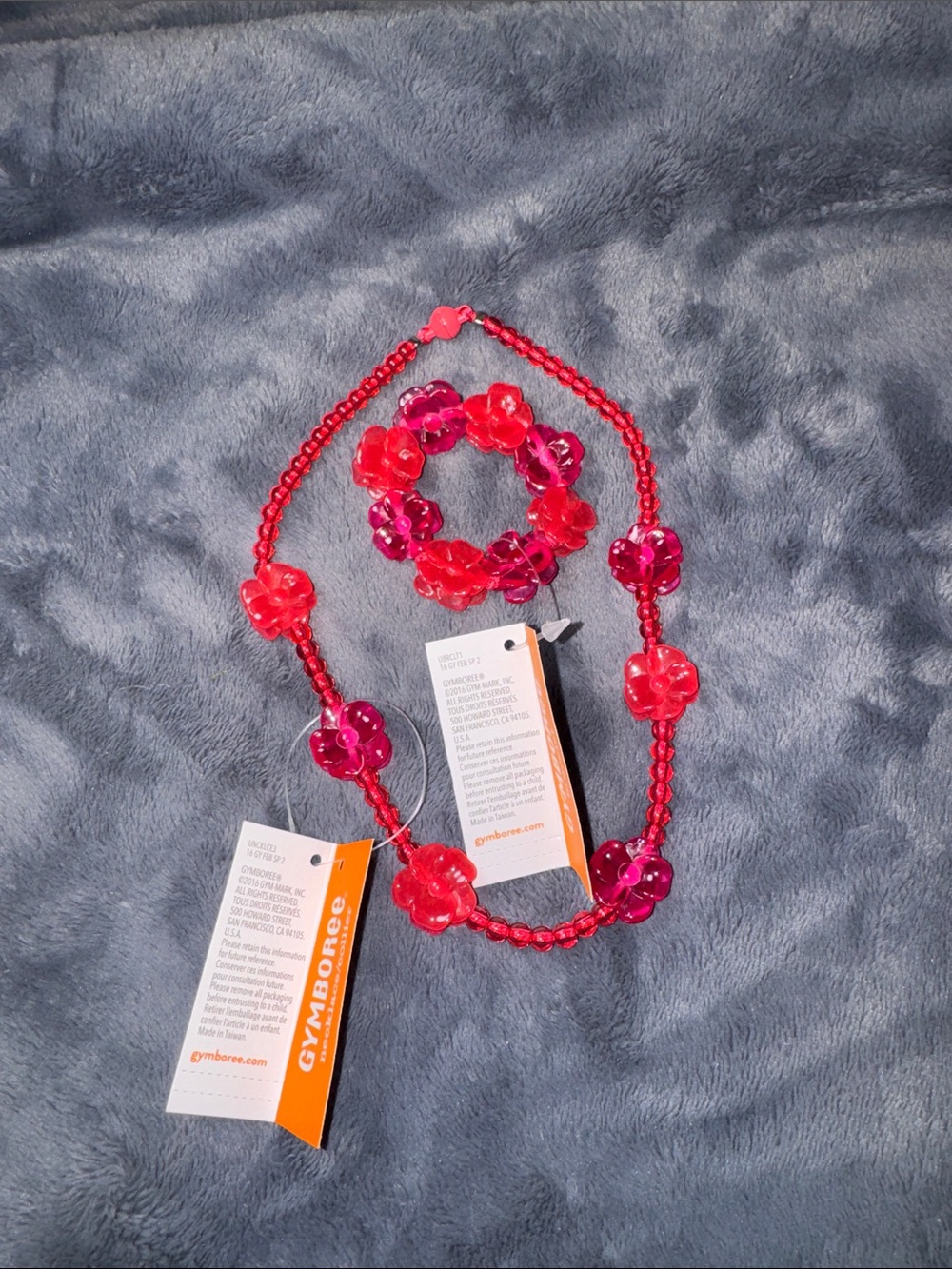 Gymboree Hot Pink and Fuchsia Flower Bead Necklace & Bracelet Set